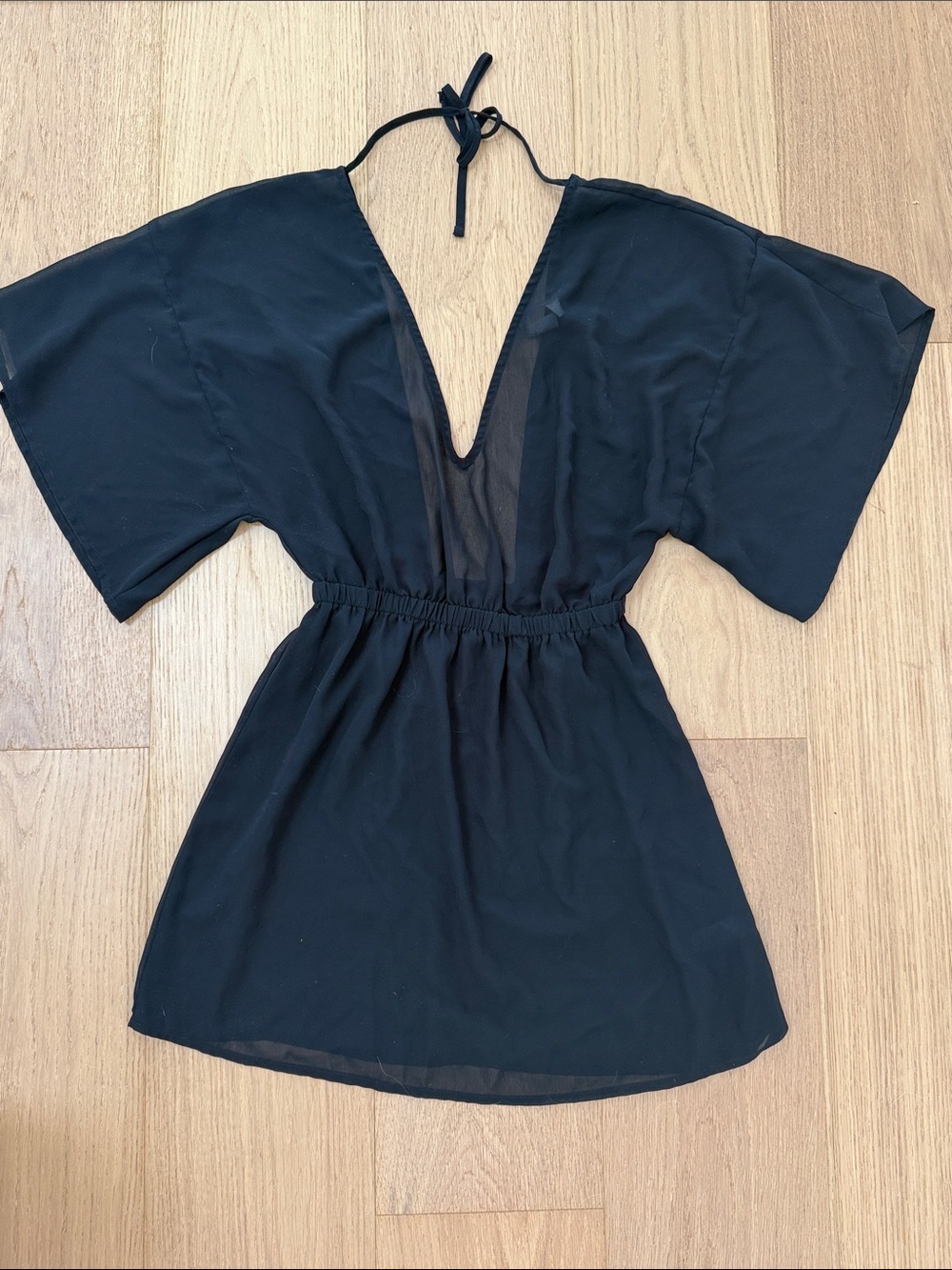 Black cover up dress semi sheer dress open back & plunging neckline size 0